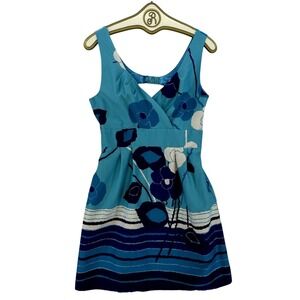 Floral Mini Dress size 8 Sleeveless Boho Beachy Summer Vacation Cottage Resort